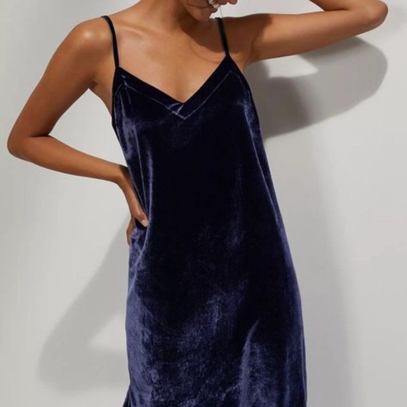 NWT Anthropologie Blue Velvet Dress - Picture 1 of 8